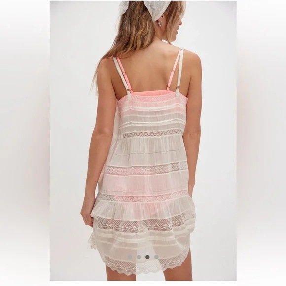 Free People Sheer Lace Tiered Slip Dress in White - Picture 4 of 9